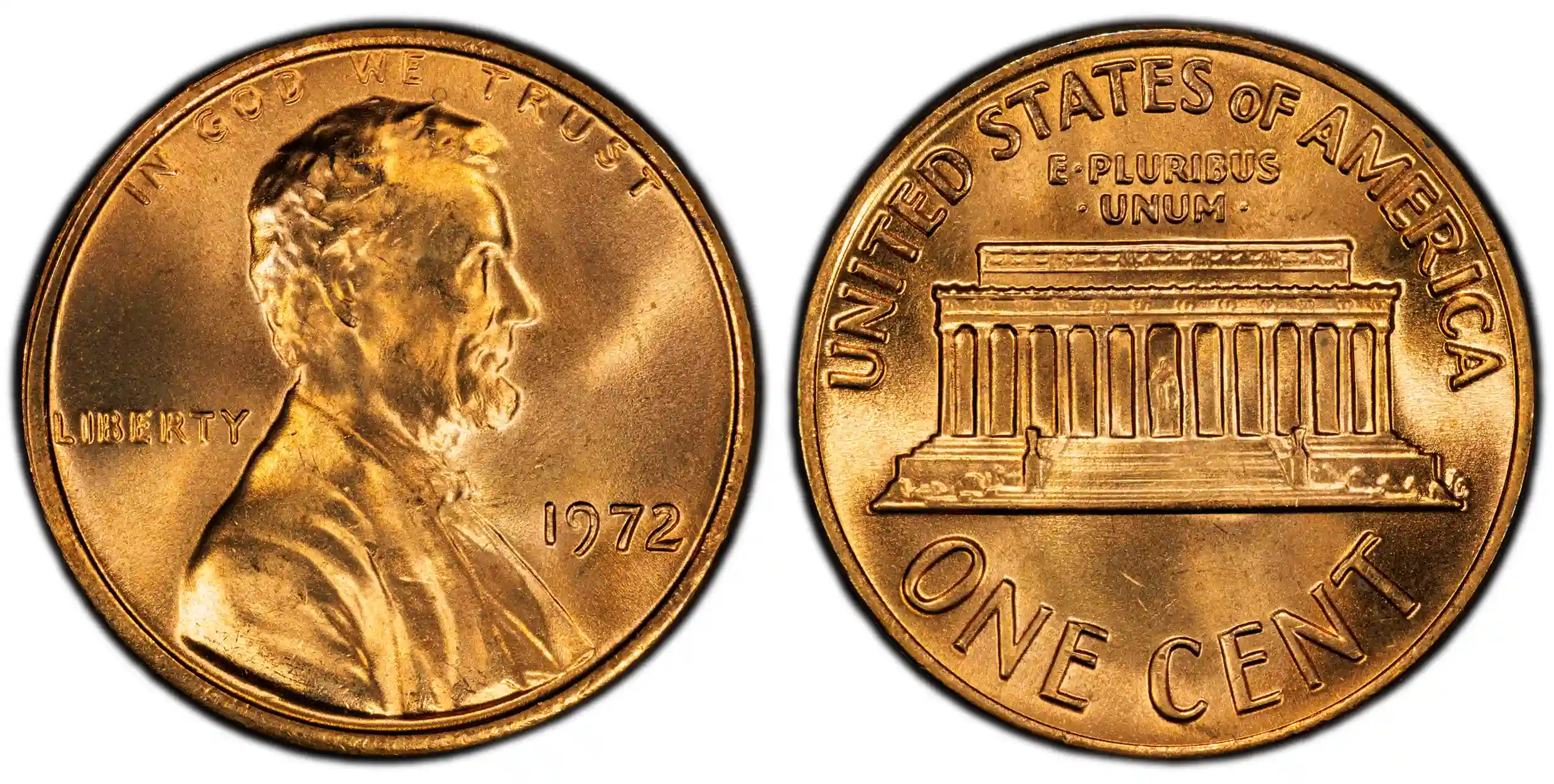 obverse and reverse of the 1972 Lincoln Penny